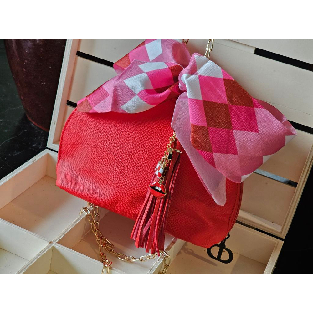 Christian Dior Red Clutch w/Crossbody Chain, Charms & Twilly Added NWOT - Picture 8 of 15